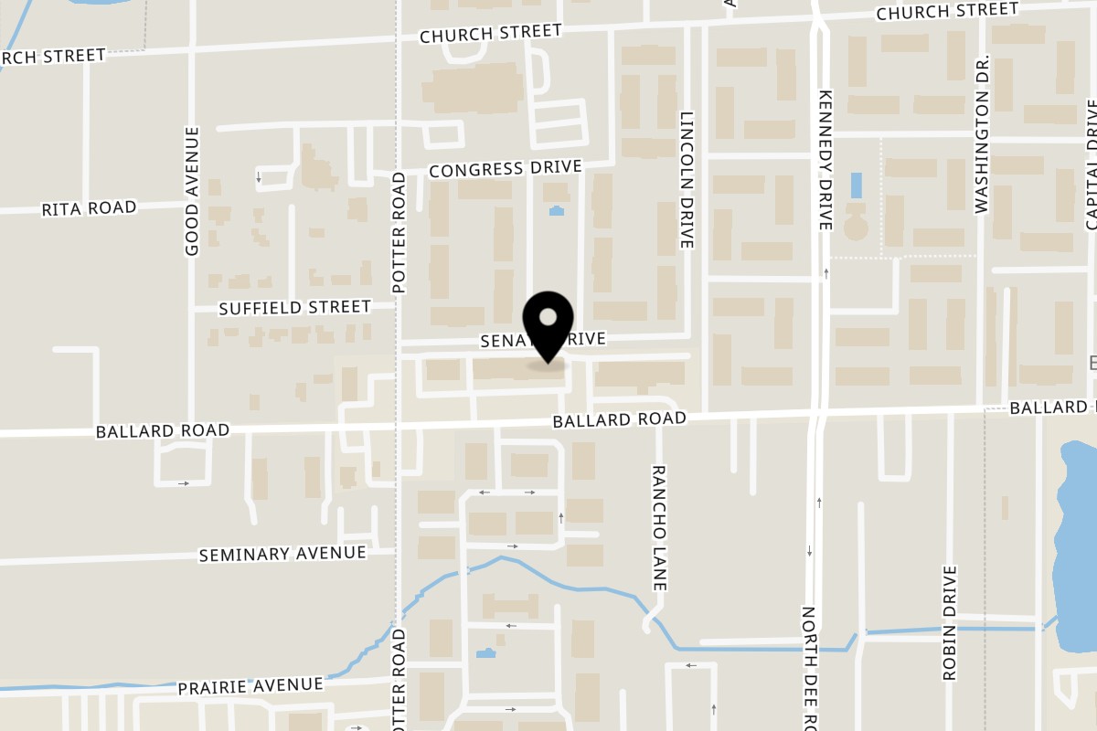 Map showing the location of Tandoori Restaurant on 9344 Ballard Rd in Des Plaines